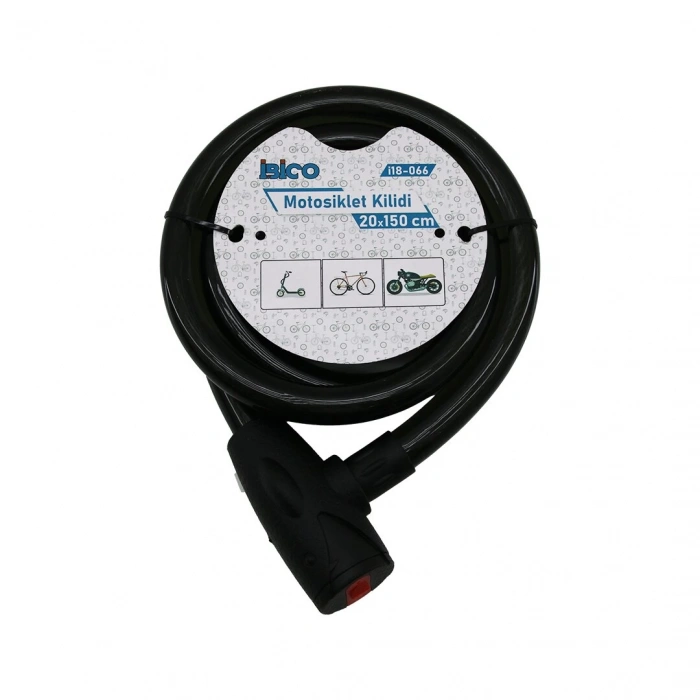 İBİCO İ18-066 ( ANAHTARLI ) ( AÇ-KAPA KİLİT KAPAKLI ) MOTOR & BİSİKLET KİLİT ( ÇELİK TEL ) ( SİYAH ŞEFFAF KILIF ) ( 20MMX150CM )*30