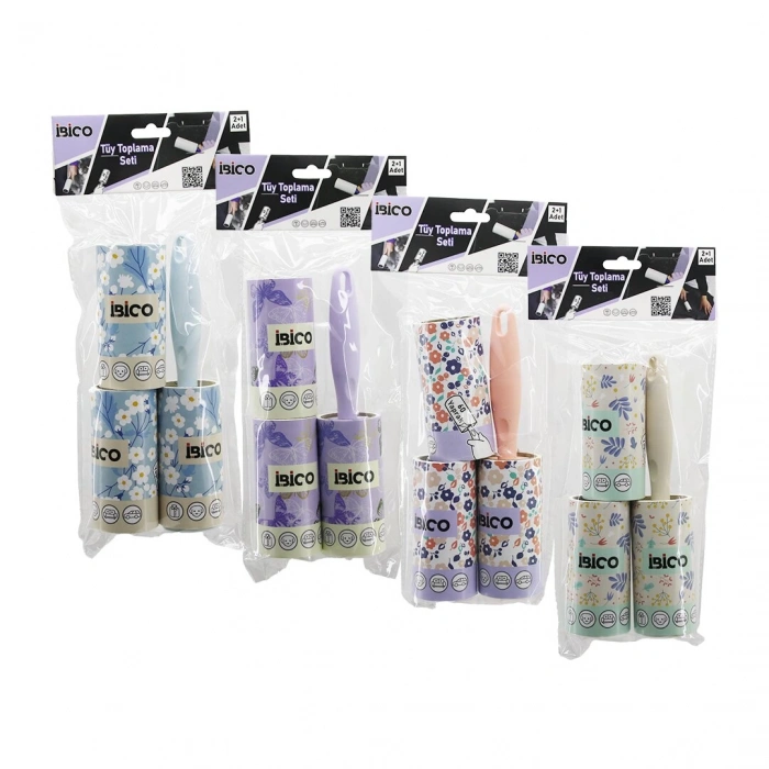 İBİCO İ21-047 (3PCS SET) (DÜZ SAP) (YAPIŞKANLI) PRATİK TÜY TOPLAYICI RULO BANT(1AD.SAPLI=60 YAPRAK+2AD.YEDEK=2X60) (PET SHOP)*12X7