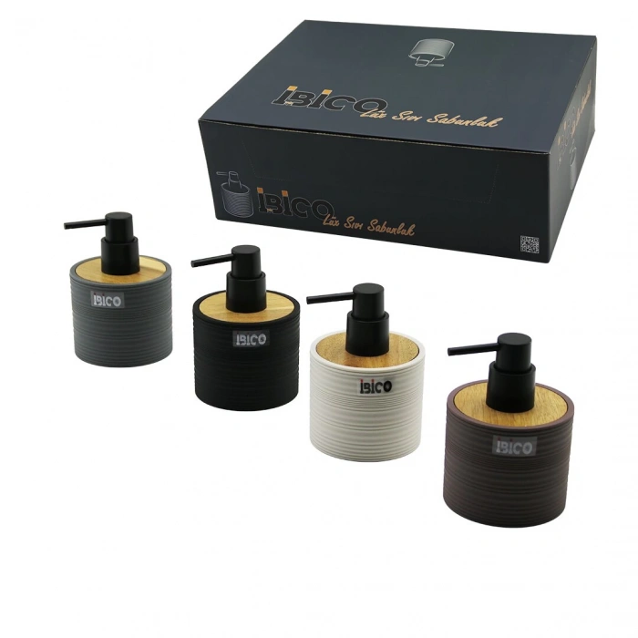 İBİCO İ21-055 ( YUVARLAK & DÜZ ÇİZGİLİ ) ( BAMBU & RENKLİ PLASTİK ) SIVI SABUNLUK ( 350ML )*12X4