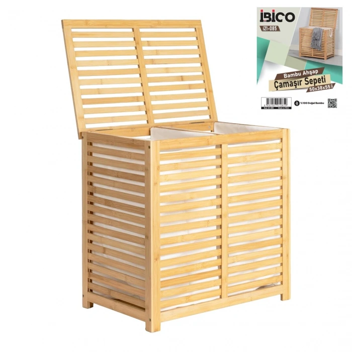 İBİCO İ21-085 LAUNDRY BASKET (AHŞAP BAMBU) KİRLİ ÇAMAŞIR SEPET (KUMAŞ ÇANTALI) (SEPET=50X38X55CM)*6
