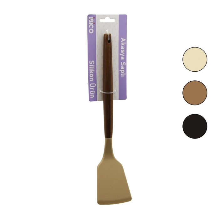 İBİCO İ22-021 ( RENKLİ SİLİKON ) ( AHŞAP AKASYA SAPLI ) ( KLASİK ) SPATULA ( 30CM )*6X24