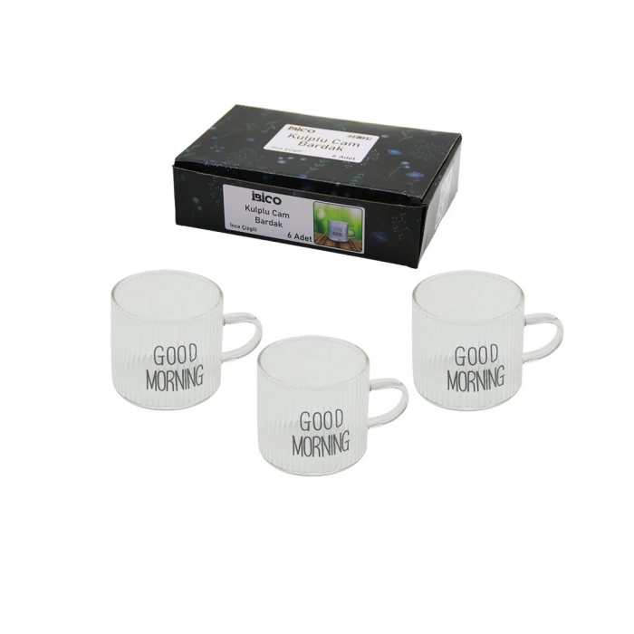 İBİCO İ22-139 ( KULPLU ) ( GOOD MORNING & KALIN ÇİZGİLİ CAM ) KAHVE YANI BARDAK ( 90ML )*48=K