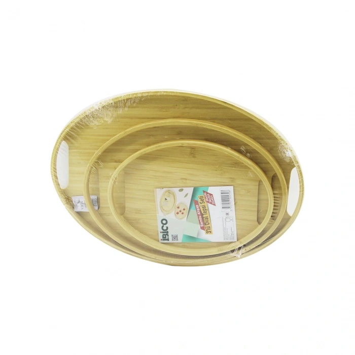 İBİCO İ22-270 ( OVAL & 3 BOY ) BAMBU AHŞAP TEPSİ SETİ ( 20X29--26X36--31X45CM )*12