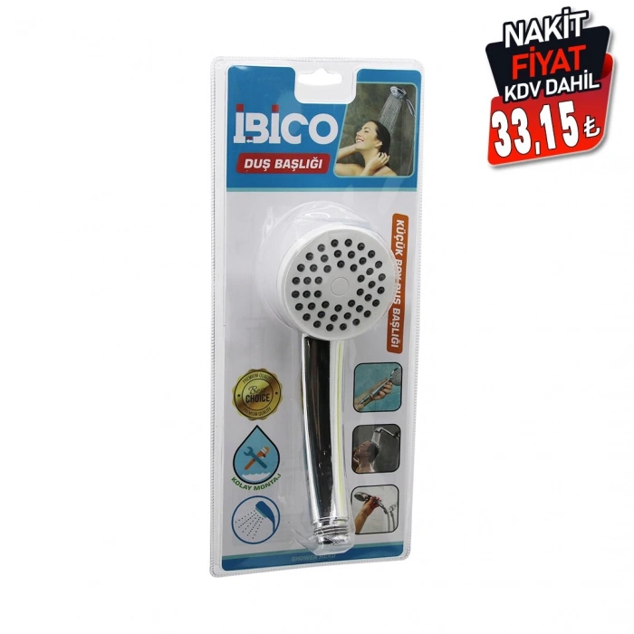 İBİCO K13-036 (KÜÇÜK) (YUVARLAK & BOMBELİ=6.7CM) DUŞ BAŞLIK (VAKUMLU) (KROM GÖVDE-BYZ ZEMİN-SYH İĞNE)(SAP:11.5CM)*110                                 kpy161