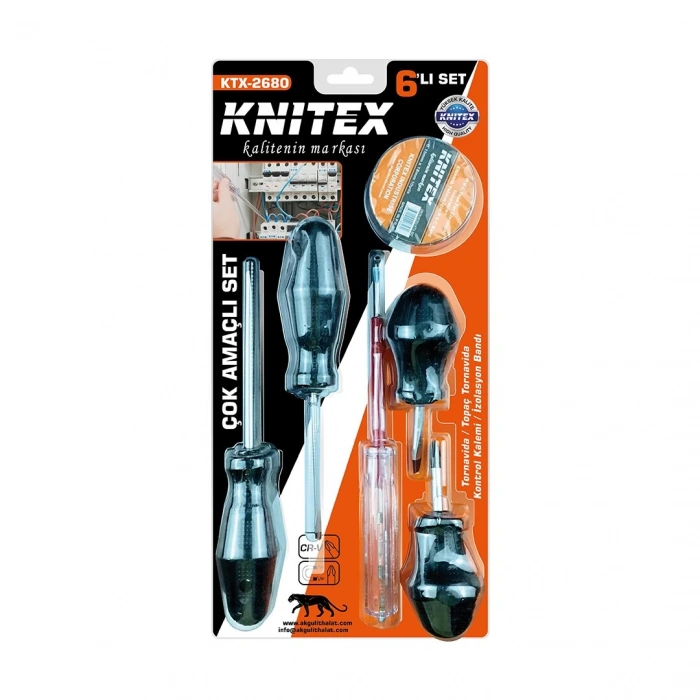 KNITEX KTX-2680 ( 6PCS ) TORNAVİDA & ÇOK AMAÇLI SET ( TORNAVİDA & TOPAÇ TORNAVİDA & KONTROL KALEM & ELEKTRİK BANT)*72