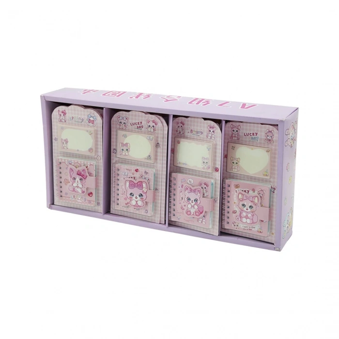 LUCK DAY SPRİNG SWEET 661-1 (2PCS) (TELLİ NOT DEFTERİ=60YAPRAK=6.5X7.5CM & YAPIŞKANLI=40 YAPRAK=4.4X7CM) (KEDİLİ CIRTLI KAPAK )*24X16