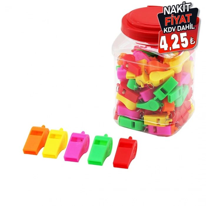 MARLA-600-R ( RENKLİ PLASTİK )DEPREM DÜDÜK ( PLS.KAVANOZ AMBALAJ )*100X48                     qwe001