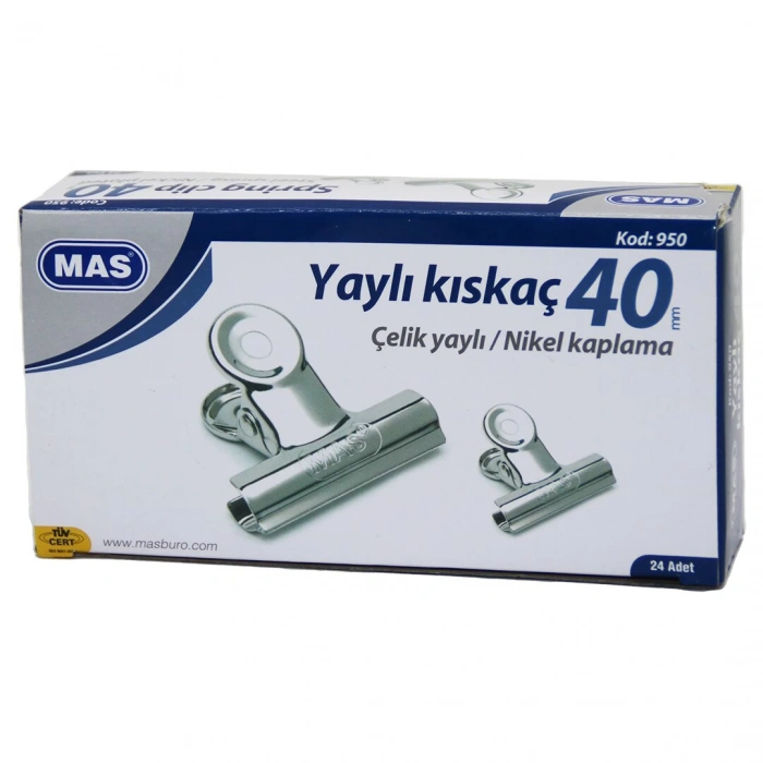 MAS-950 ( YAYLI ) ( 40 MM ) ÇELİK METAL KISKAÇ ( 24PCS ) KAĞIT CİLT KISKACI*1X32