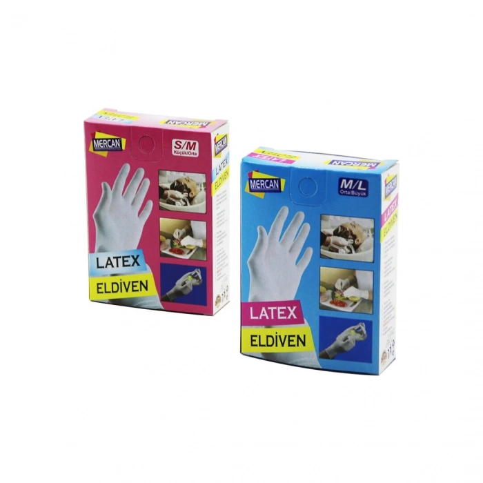 MERCAN ( 6PCS ) ( S-M & M-L BEDEN ) LATEX MUAYENE ELDİVENİ ( LATEKS )*50X5