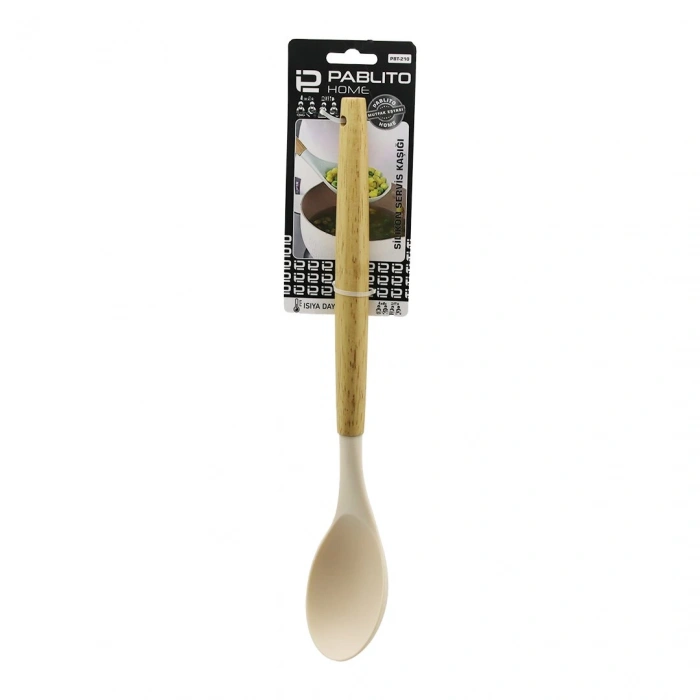 PABLITO HOME PBT-210 ( 31.5CM ) ( SİLİKON ) ( SERVİS KAŞIK ) ( AHŞAP BAMBU SAP ) ( ISIYA DAYANIKLI )*24X6