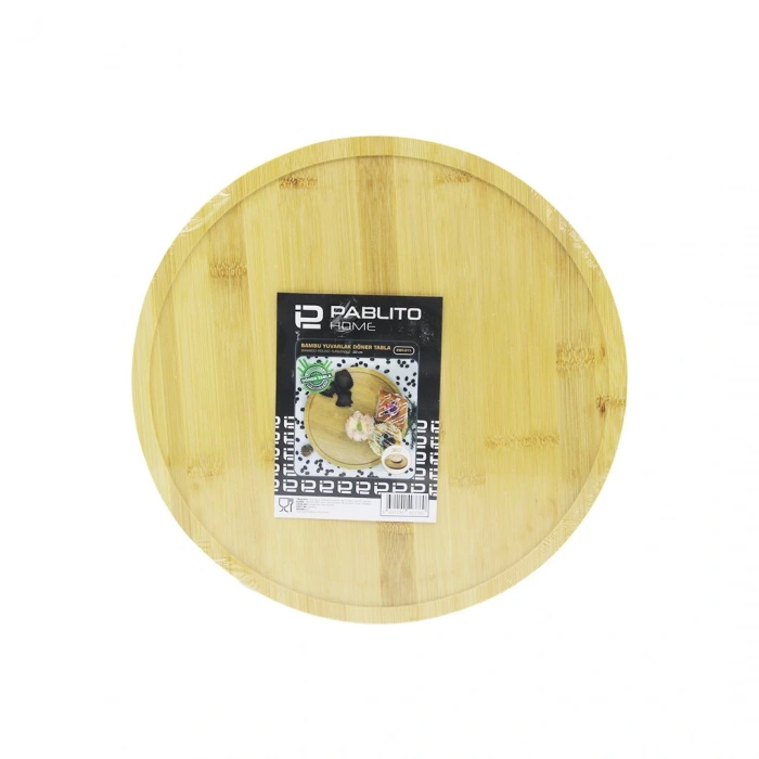 PABLITO HOME PBT-311 ( YUVARLAK=30CM ) ( 360° DÖNER TABLALI ) ( AHŞAP BAMBU ) SUNUM TEPSİSİ & MİNİ SOFRA*24