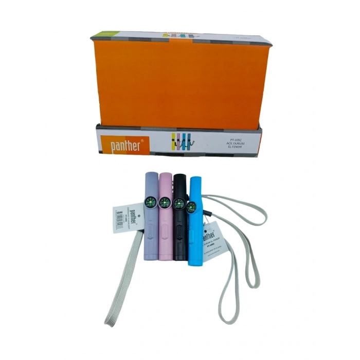 PANTHER PT-1092 (3İN1) DEPREM & ACİL DURUM EL FENERİ LAZER & DÜDÜK & PUSULA (RENKLİ PLS.& BİLEK ASKI İPLİ)*24X25                     qwe001