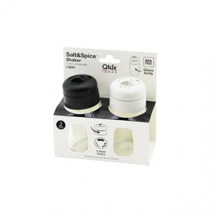 QLUX C-00201 ( 2 PCS ) ( CAM ) TUZLUK & BAHARATLIK SET ( PLASTİK KAPAK= 3 SİTİL DÖKÜM )*6=K