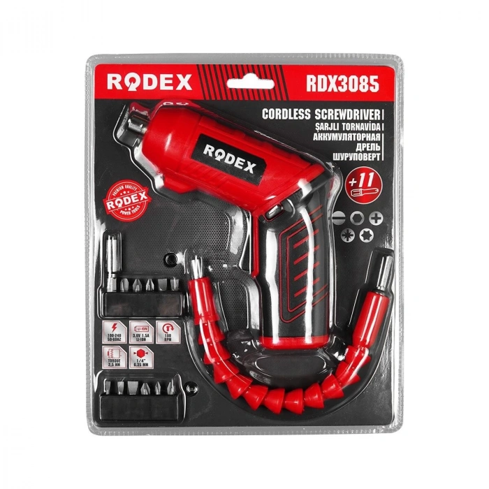 RODEX RDX-3085 ( 2IN1 KULLANIM=DÜZ & TABANCA) (ŞARJLI) TORNAVİDA (11PCS UÇ) (ULAŞILMASI ZOR ALANLAR APARATI)*20