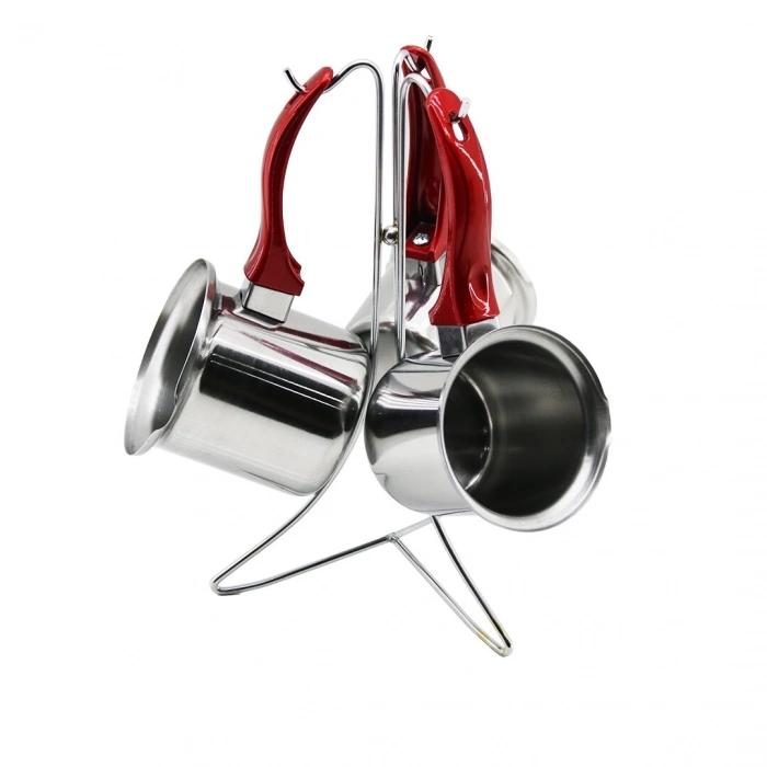 ŞAHANE ( 3LÜ SET ) ( NO-3-4-5 ) ÇELİK CEZVE ( METAL STANDLI ) ( RENKLİ BAKALİT PLASTİK KULPLU )*12