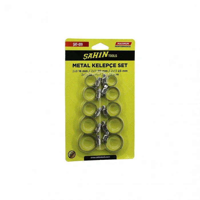 ŞAHİN TOOLS ŞHT-019 ( 10PCS ) METAL HORTUM KELEPÇESİ SET ( 2 ŞER ADET= 8-18MM - 11-20MM - 13-23MM - 18-25MM - 14-27MM )*300