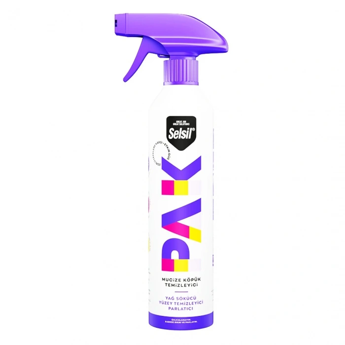 SELSİL PAK KÖPÜK TEMİZLEYİCİ SPREY 500ML ( YAĞ SÖKÜCÜ & YÜZEY TEMİZLEYİCİ & PARLATICI )*12=K