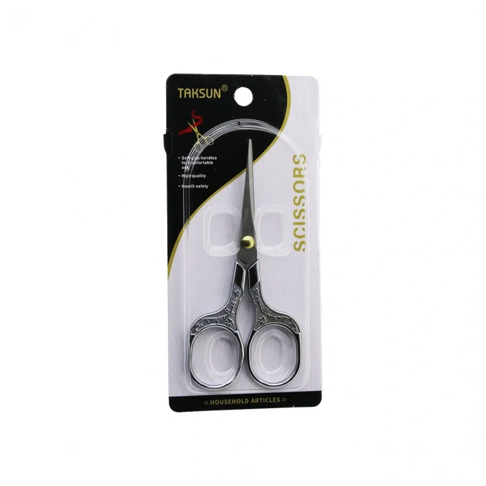 TAKSUN ES-002-Y BIYIK BERBER MAKASI ( GÜMÜŞ & KROM & ÇİÇEK BASKI DESENLİ SAPLI ) ( 128X57MM )*12X24