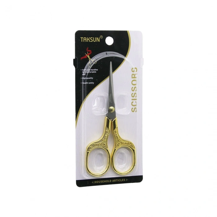TAKSUN SCISSORS ES-002-G ( ALTIN & GOLD SAPLI ) BIYIK BERBER MAKASI ( 12.8X5.7CM )*12X24