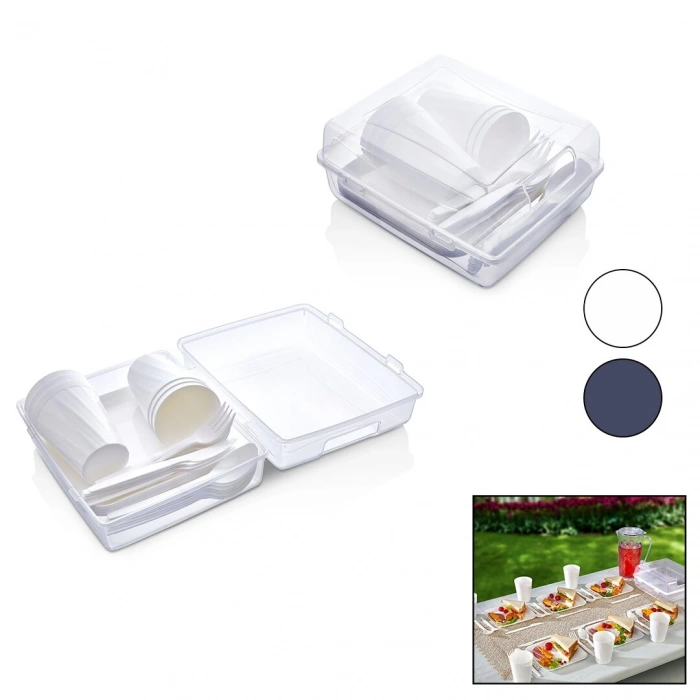 TİMEX TİM-126 ( 32PCS ) PİKNİK SETİ (ANTRAİT GRİ PLS.) (6-TABAK-6-BARDAK-6-ÇATAL6-KAŞIK-6-BIÇAK+( 2 BÖLMELİ ŞEFFAF PLS.ÇANTA)*12=K