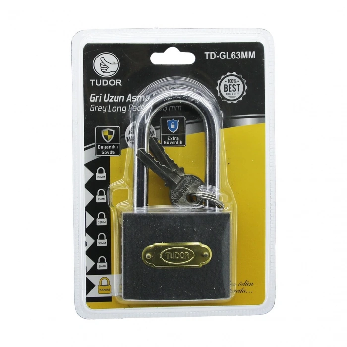TUDOR TD-GL63MM ( VAKUMLU ) ( 63MM & GRİ ) ( UZUN KANCALI ) ASMA KİLİT*12X4