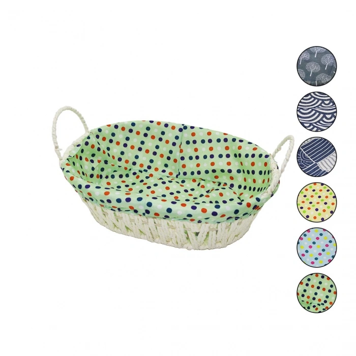 YAKUT-8821 (OVAL) (RENKLİ BEZLİ) (İP HASIR) EKMEK SEPETİ (KULPLU & METAL İSKELET) (TABAN:14.5X21 & AĞIZ:21X27 DERİNLİK:8CM)*100