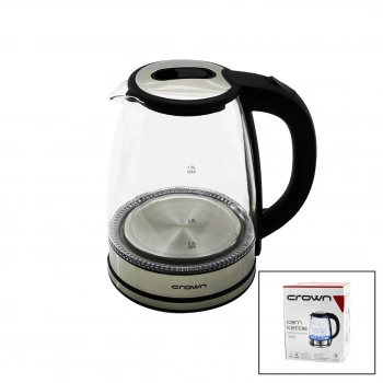 CROWN CRW-7204 ( CAM & LEDLİ ) KETTLE ( 1.8LT ) ( 1500W ) ( ÇELİK TABAN & KROM KAPAK ) (360° GÖVDE ) ( PLASTİK KULP )*6