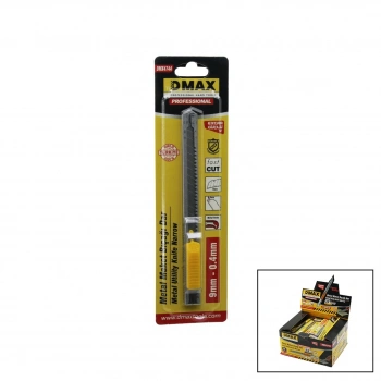DMAX DMX-4744 ( DAR= 9MM X 0.4MM ) ( METAL GÖVDE ) FALÇATA MAKET BIÇAK ( 3X KESKİNLİK ) (CEP & KEMER ASKI KANCALI )*50X16