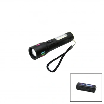 HASUBA HS-41 ( METAL GÖVDE ) ( 2IN1=ZOOM & RGB 9LED ) EL FENERİ ( USB ŞARJLI ) ( MİNİ PLS.KUTULU ) ( İP ASKILI )*120