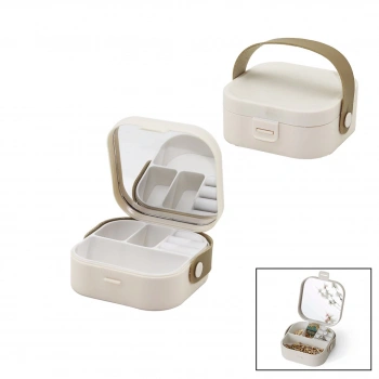 HOUSE BY HOUSE UR-3464 ( ÇANTA BOY ) ( 9X9CM & Y:3.7CM ) AYNALI MAKYAJ & TAKI ORGANİZER ( 4BÖLME & TAŞIMA KULP )*48