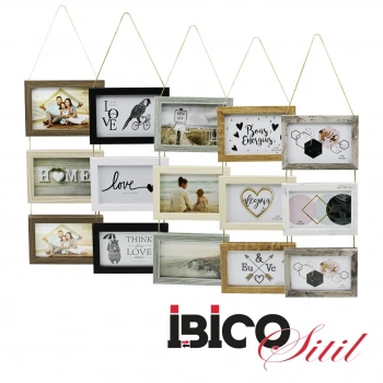İBİCO İ12-038 ( 3LÜ & MİX AHŞAP RENKLER & TEK RENK ÇERÇEVE  & İPLİ & AİLE FOTOLUK ) AHŞAP RESİM ÇERÇEVESİ ( 64 & 15X10CM )*24=K