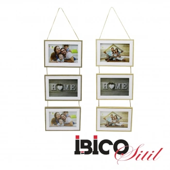 İBİCO İ12-039 ( 3LÜ & LÜX BAMBU & ÇİFT RENK ÇERÇEVE & İPLİ & AİLE FOTOLUK ) AHŞAP RESİM ÇERÇEVESİ ( 64 & 15X10CM )*24=K