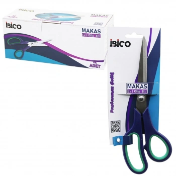 İBİCO İ20-016 ( 8 ½ & 21.5CM ) ( BÜYÜK ) EV & OFİS MAKAS ( PASLANMAZ ÇELİK ) ( YEŞİL & LACİVERT KAUÇUK KAPLI ERGONOMİK SAP )*12X20