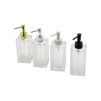 İBİCO İ21-042 ( CAM ) ( KARE & ŞEFFAF ŞİŞE -- BUZLU ÇİZGİLİ DESEN) SIVI SABUNLUK (RENKLİ PLASTİK POMPA)*48=K