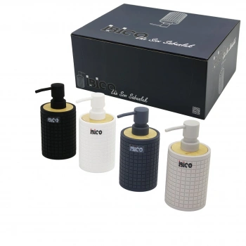 İBİCO İ21-054 ( YUVARLAK & KARE DESENLİ ) ( BAMBU & RENKLİ PLASTİK ) SIVI SABUNLUK ( 375ML )*12X4