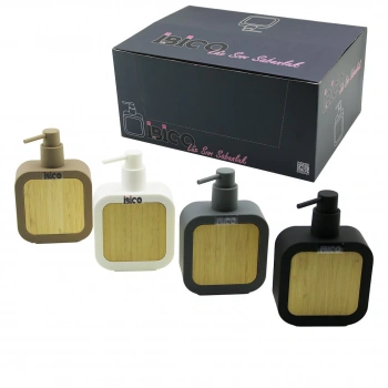 İBİCO İ21-059 ( DİKDÖRTGEN & DÜZ ) ( BAMBU & RENKLİ PLASTİK ) SIVI SABUNLUK ( 400ML )*12X4