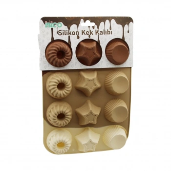 İBİCO İ22-040 ( RÜZGAR GÜLÜ & YILDIZ & KLASİK ÇİZGİLİ ŞEKİL ) ( 12Lİ=MİNİ ) ( SİLİKON ) MUFFİN KEK KALIP ( ASKILIKI KARTELA )*6X10