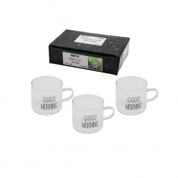 İBİCO İ22-139 ( KULPLU ) ( GOOD MORNING & KALIN ÇİZGİLİ CAM ) KAHVE YANI BARDAK ( 90ML )*48=K