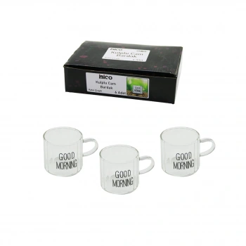İBİCO İ22-140 ( 6PCS ) ( KULPLU ) ( GOOD MORNING & KALIN ÇİZGİLİ CAM ) KAHVE YANI BARDAK ( 90ML )*48=K
