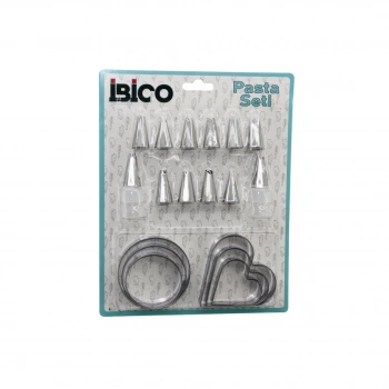 İBİCO İ22-156 ( 20PCS ) (PASTA SÜSLEME UÇ SETİ= 12-METAL) (KURABİYE KALIP METAL=3-KALP & 3-YUVARLAK) (2-UÇ TUTUCU PLS.ADAPTÖR)*144