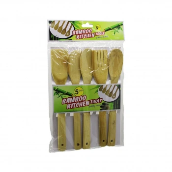 İBİCO İ22-194 BAMBOO KITCHEN TOOLS (5PCS) (AHŞAP & BAMBU) MUTFAK SERVİS SETİ (SPATULA=YAN & DÜZ & DELİKLİ & 2 SERVİS KAŞIK) (27-27.5-28CM)*12X10