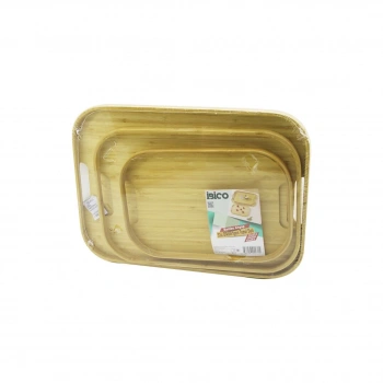 İBİCO İ22-271 ( DİKDÖRTGEN & 3 BOY ) BAMBU AHŞAP TEPSİ SETİ ( 22X33--28X40--33X45CM )*12