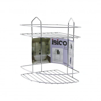 İBİCO K13-018 ( 2 KATLI & ÜÇGEN ) ( KROM ) ( METAL ) BANYO KÖŞELİK & DUŞKABİN RAF*12
