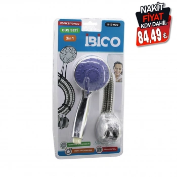 İBİCO K13-020 (VAKUMLU AMBALAJ) (3İN1) DUŞ SETİ ( FONKSİYONLU DUŞ BAŞLIK & METAL DUŞ HORTUM & MAFSAL=ASKI VİDALI )*36                                 kpy161