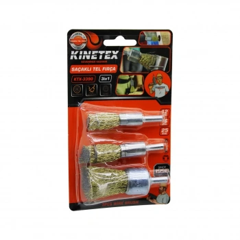 KINETEX KTX-3390 ( 3PCS SET ) SAÇAKLI TEL FIRÇA ( 12MM & 16MM & 25MM ) ( MATKAPA TAKILABİLİR )*10X24