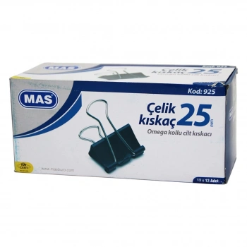 MAS-925 ( OMEGA KOLLU ) ( 25MM ) ÇELİK METAL KISKAÇ ( 12PCS ) KAĞIT CİLT KISKACI ( KISKAÇ )*12X12