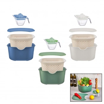 MOİ PLASTİK OCE-1005 (MİX) (5PCS) MUTFAK SETİ PLS.(KARIŞTIRMA KAP=4LT & SÜZGEÇ=3.5LT & KESİM PANO & SIKACAK=0.25LT)*16=K