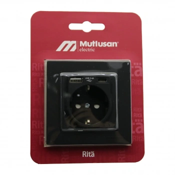 MUTLUSAN RİTA-2220 629 0284 ( BLİSTERLİ & KARTLI ) ( SİYAH & USB + TYPE-C  Lİ TOPRAKLI PRİZ ) ÇERÇEVELİ*8X1