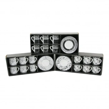 NEWLİFE CLKN-2371 ( SİYAH & BEYAZ ) ( 12PCS=6-TAKIM ) PORSELEN KAHVE FİNCANI ( ÇİÇEK & ÇİZGİ & NOKTA MİX DESEN )*12