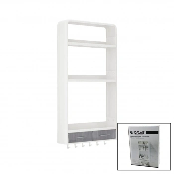 OMAŞ-TERA OM-0817 ( BEYAZ ) YAPIŞKANLI DUVAR ORGANİZERİ PLASTİK ( 3 RAF=14CM-19CM-30CM & 2 ÇEKMECE=40CM & 6 ASKI ) ( 19 PCARÇA )*6